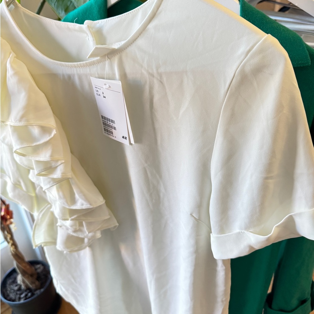 Elegant White Ruffle Sleeve Top